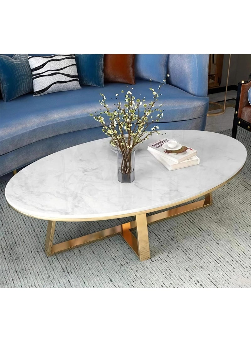 Concent Oval Marble Surface MDF Deck Guest Table with Durable Gold Base - Image 3